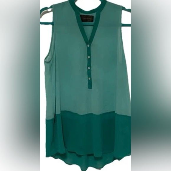 Anthropologie Tops - Anthropologie Sunday in Brooklyn Green Colorblock Sleeveless Blouse Preppy Sz S
